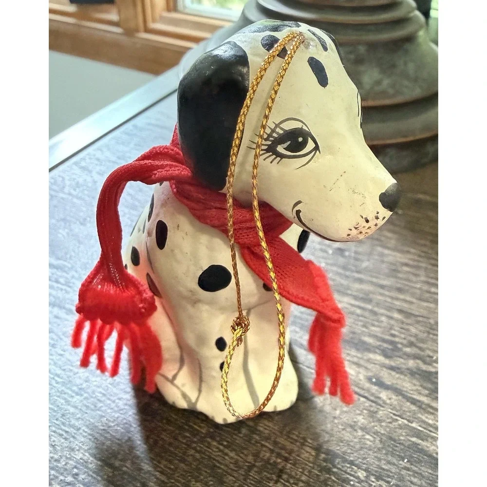 Folk Art Dog Paper Mache /Plastic  Dalmatian Dog Christmas Tree Ornament Scarf